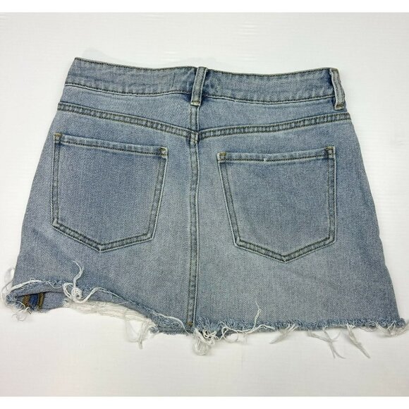 PacSun Jean Skirt Mixed Denim-Medium & Light Wash Frayed Hem Distressed Size 24 - Picture 3 of 5
